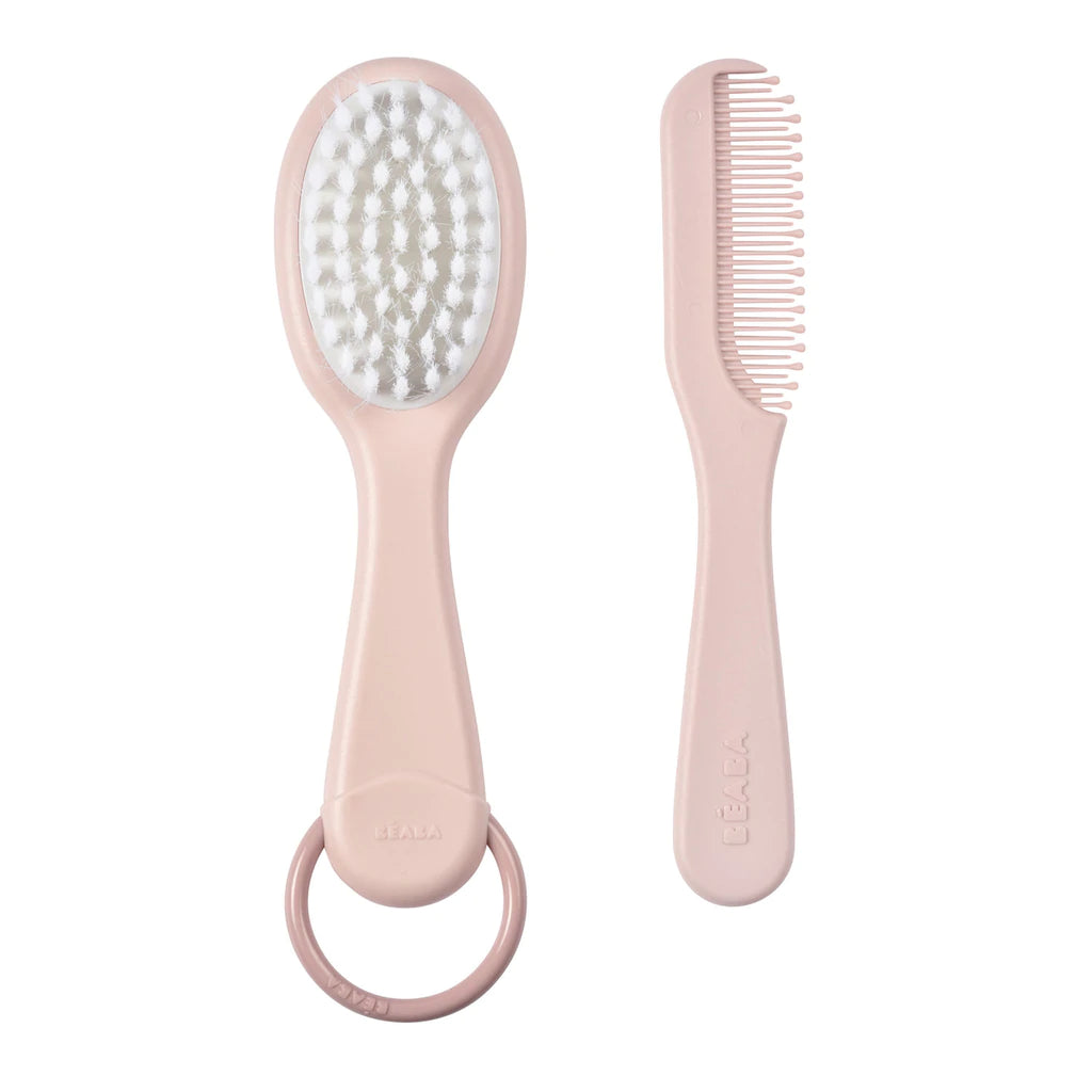 Beaba Baby Brush and Comb-Old Pink - Tiny Tots Baby Store 