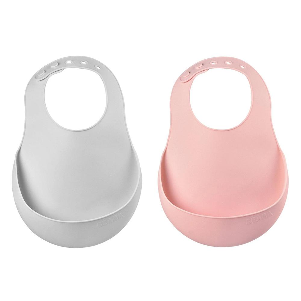 Beaba Silicone Bib 2 Pack -PINK / Light Grey - Tiny Tots Baby Store 