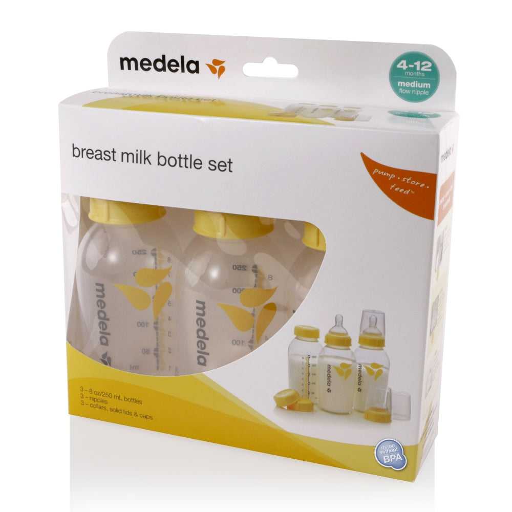 Medela Breastmilk Bottle 250ml with Wide Base Teat 3pk - Tiny Tots Baby Store 