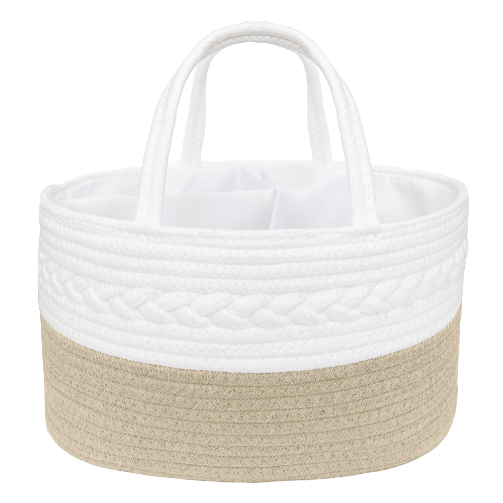 Living Textiles Cotton Rope Nappy Caddy - Natural / White - Tiny Tots Baby Store 