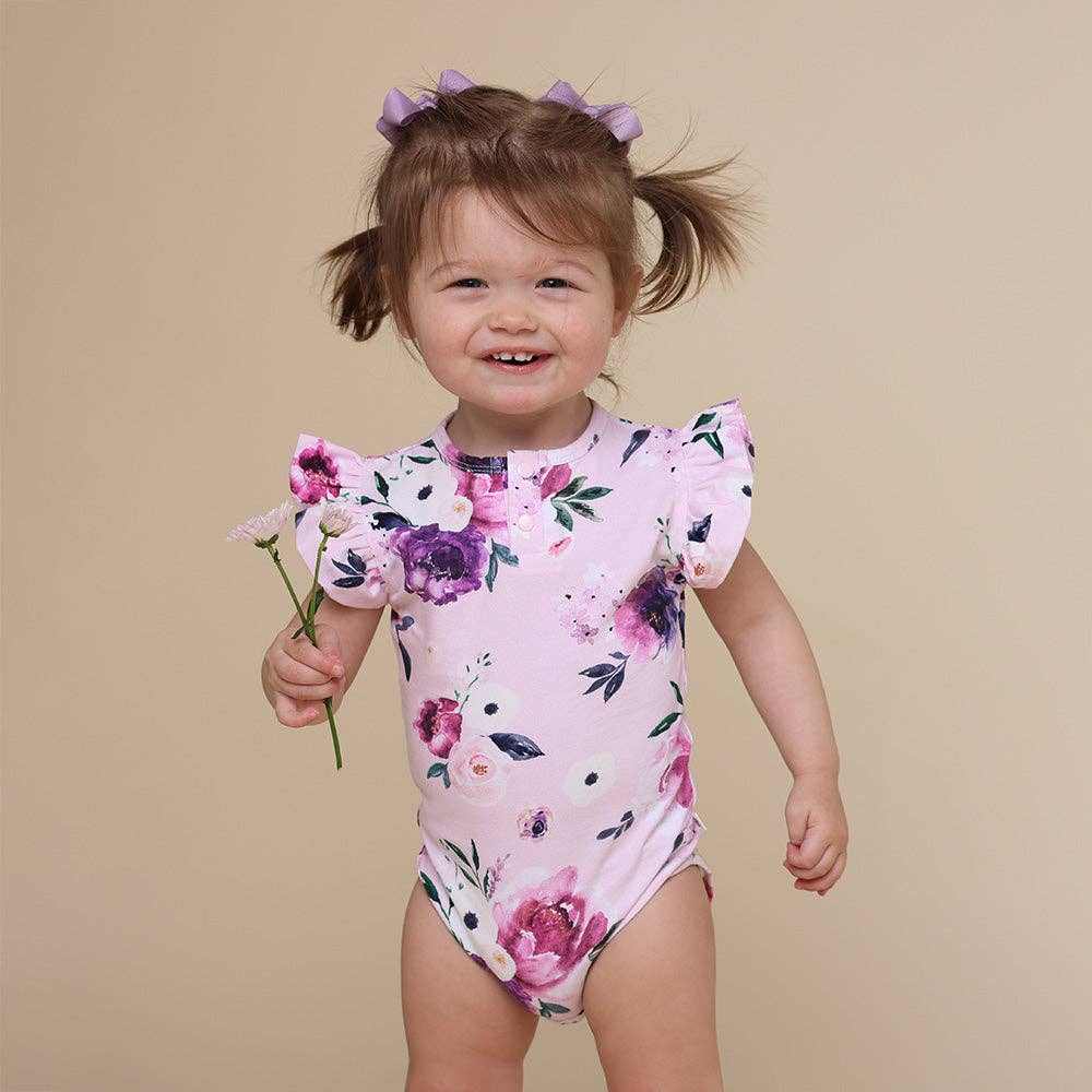 Snuggle Hunny - Floral Kiss Short Sleeve Organic Bodysuit with Frill - Newborn (0000) 