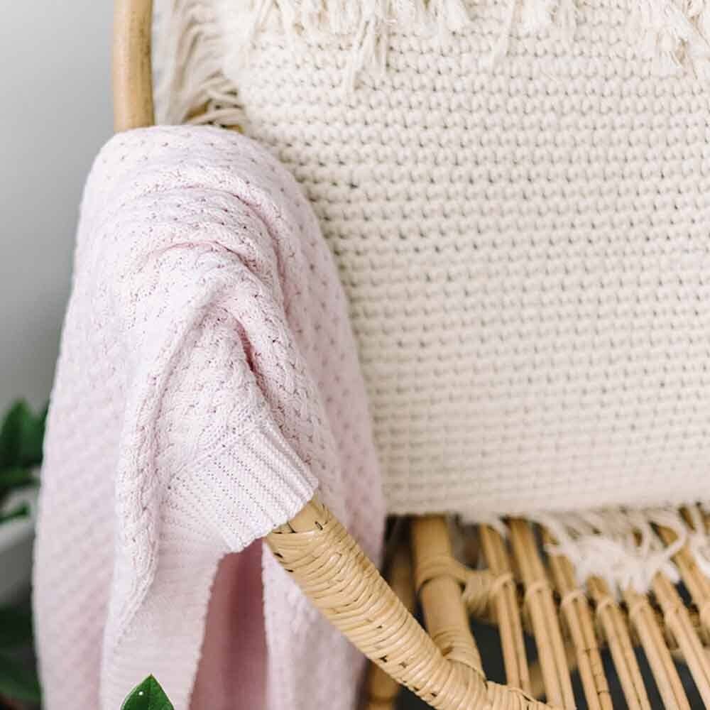 Snuggle Hunny - Blush Pink Diamond Knit Organic Baby Blanket