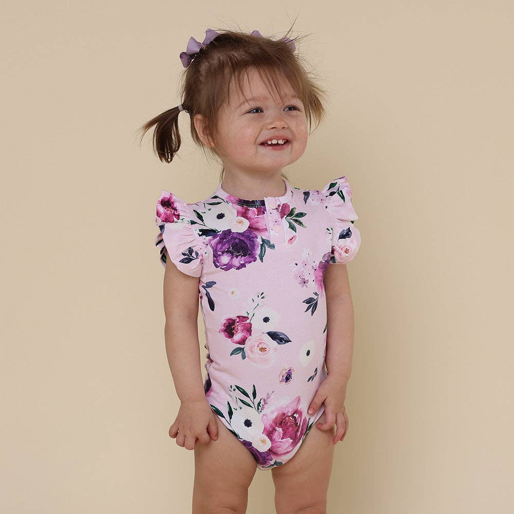 Snuggle Hunny - Floral Kiss Short Sleeve Organic Bodysuit with Frill - Newborn (0000) 
