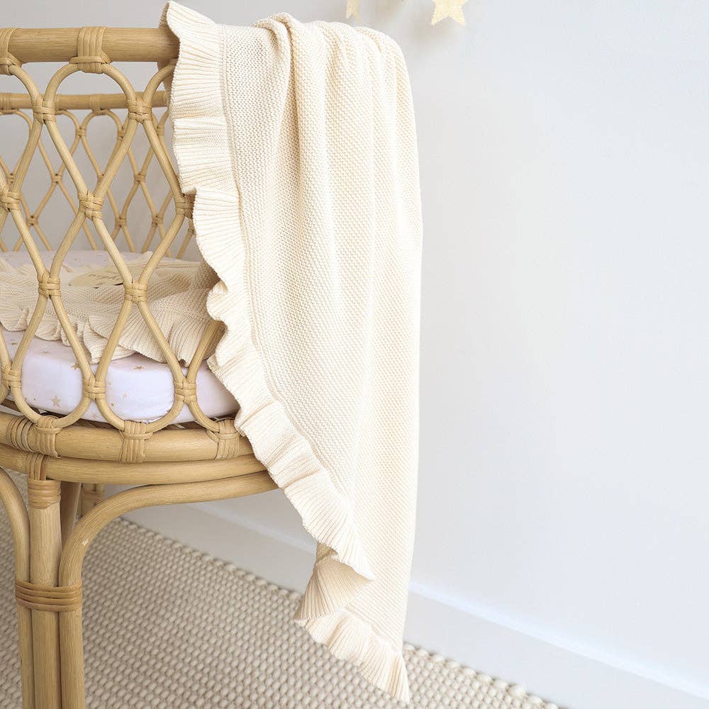 Snuggle Hunny - Cream Ruffle Knit Organic Baby Blanket
