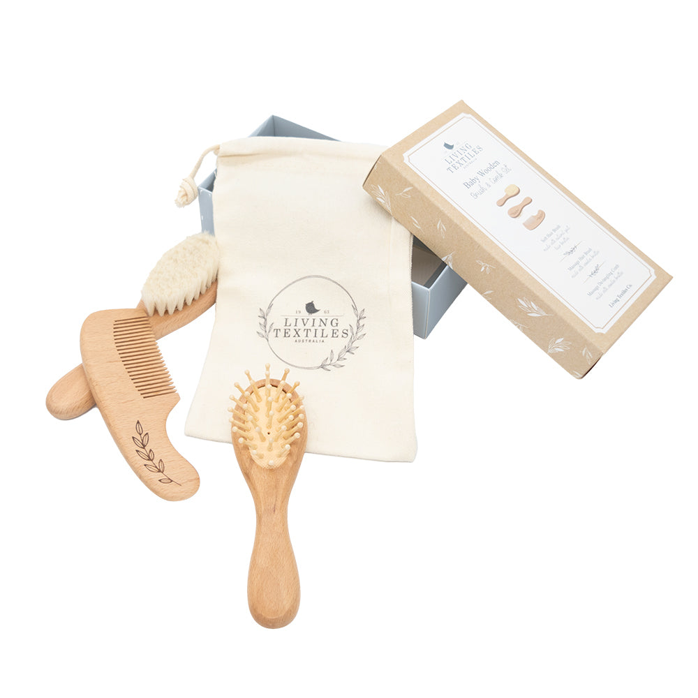 Living Textiles 3pc Baby Wooden Brush & Comb Set - Tiny Tots Baby Store 