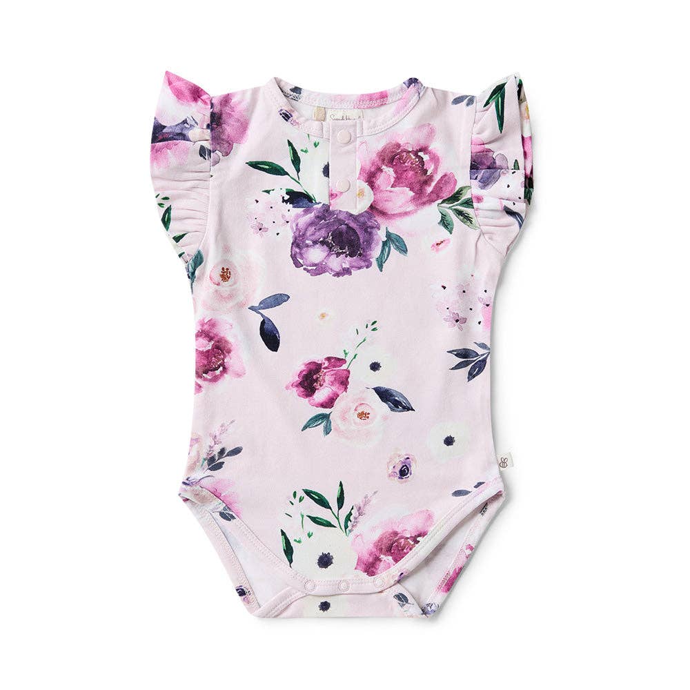 Snuggle Hunny - Floral Kiss Short Sleeve Organic Bodysuit with Frill - 3-6 Months (00) 