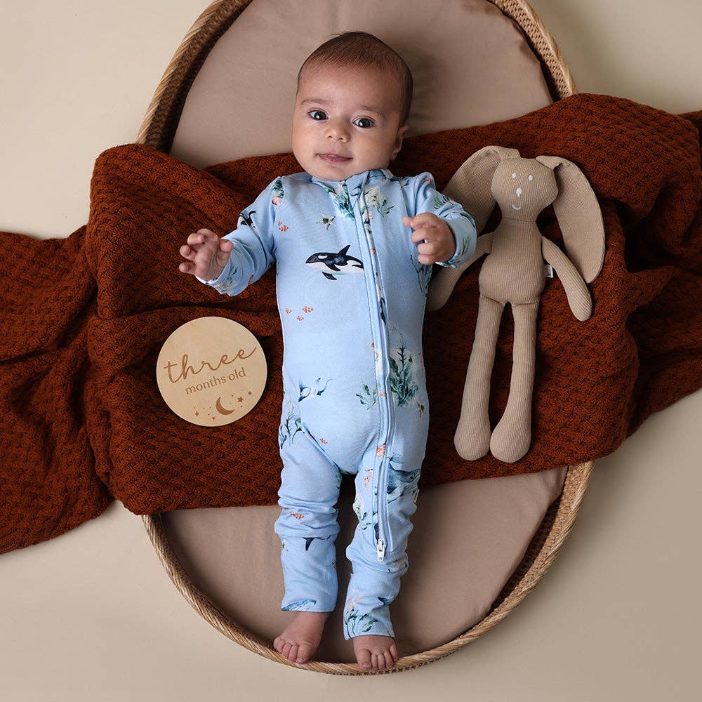Snuggle Hunny - Blue Ocean Organic Snugglesuit Convertible Romper - Newborn (0000) 