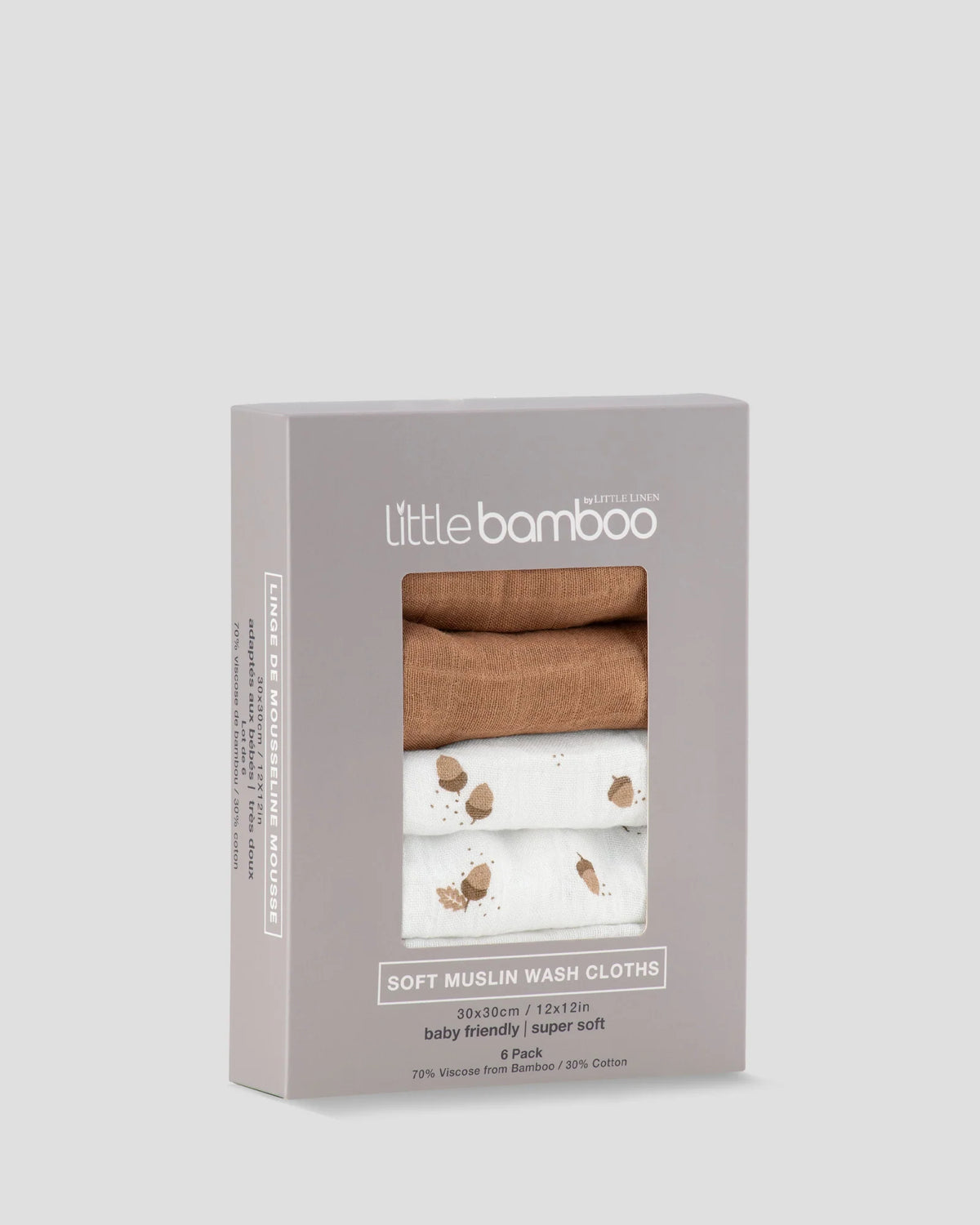Little Bamboo Muslin Washers 6Pk - Iced Coffee