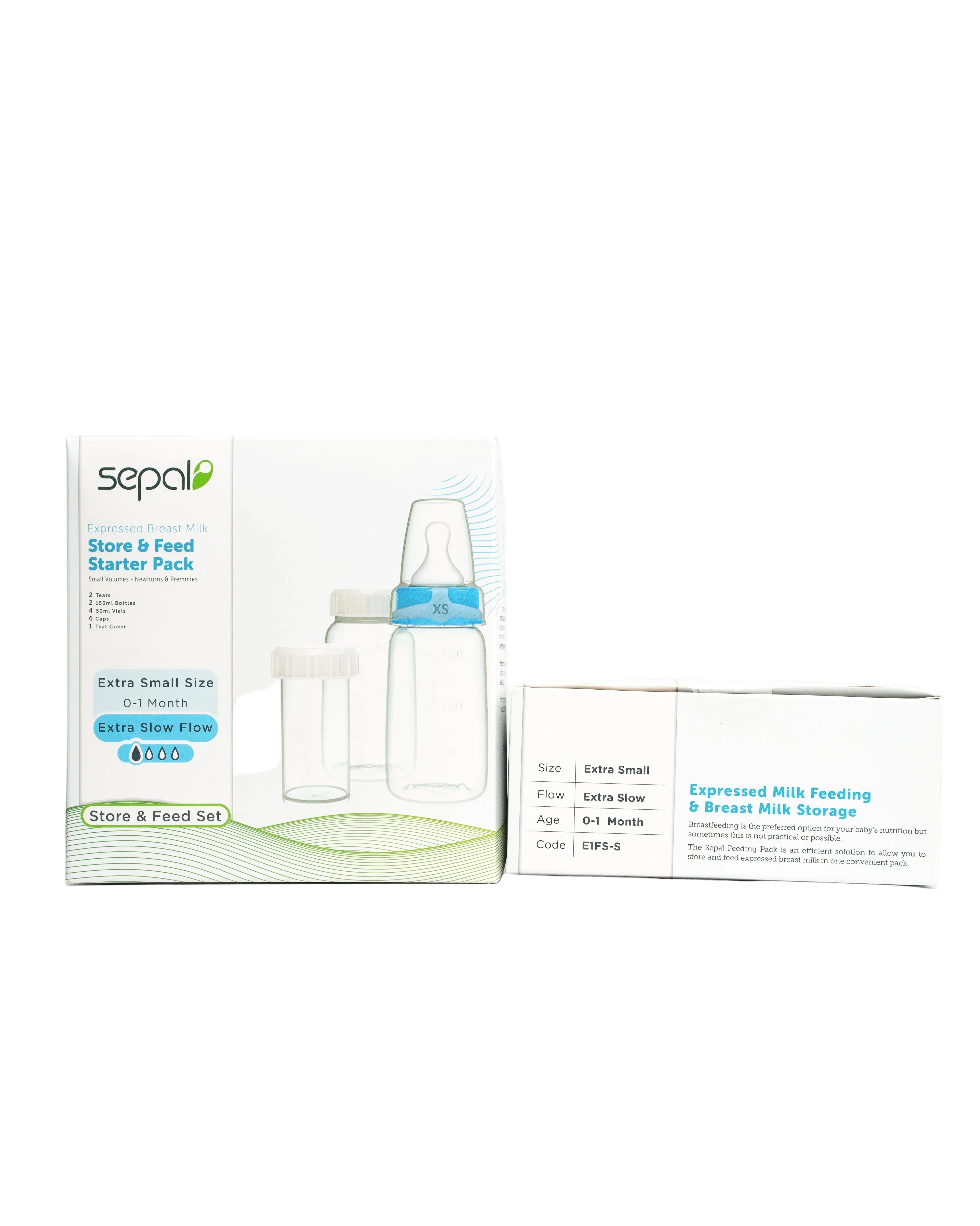 Sepal Expressed Breast Milk Store & Feed Starter Pack | Extra Small Teat | Extra Slow Flow