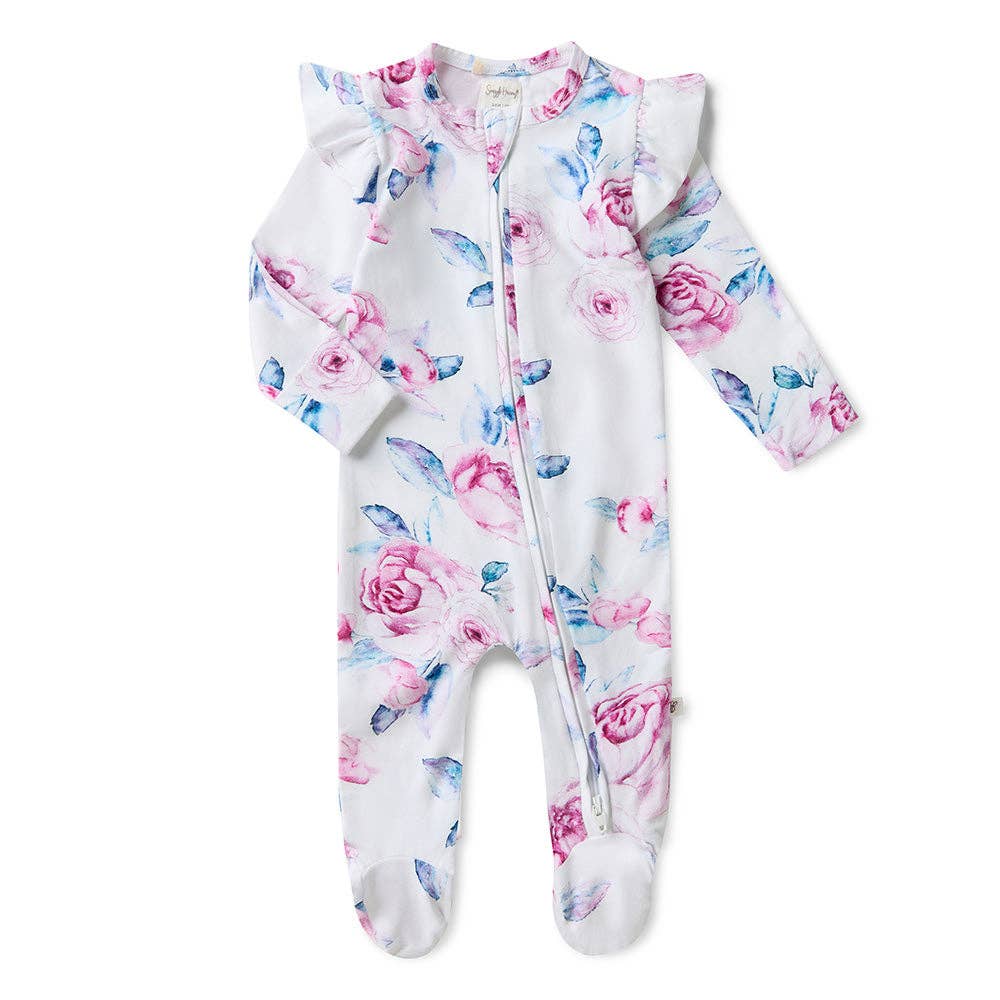 Snuggle Hunny - Lilac Skies Organic Snuggle Sleepsuit Zip Footie with Frill - Newborn (0000) 
