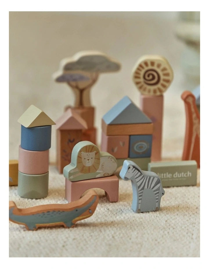 Little Dutch Safari Friends Wooden Building Blocks