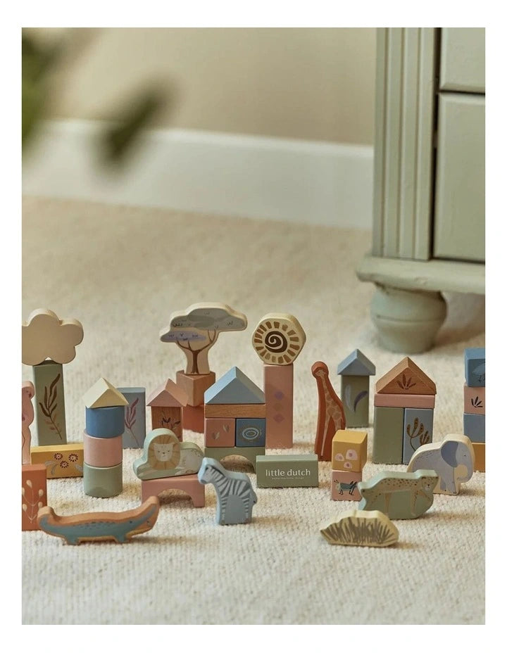 Little Dutch Safari Friends Wooden Building Blocks