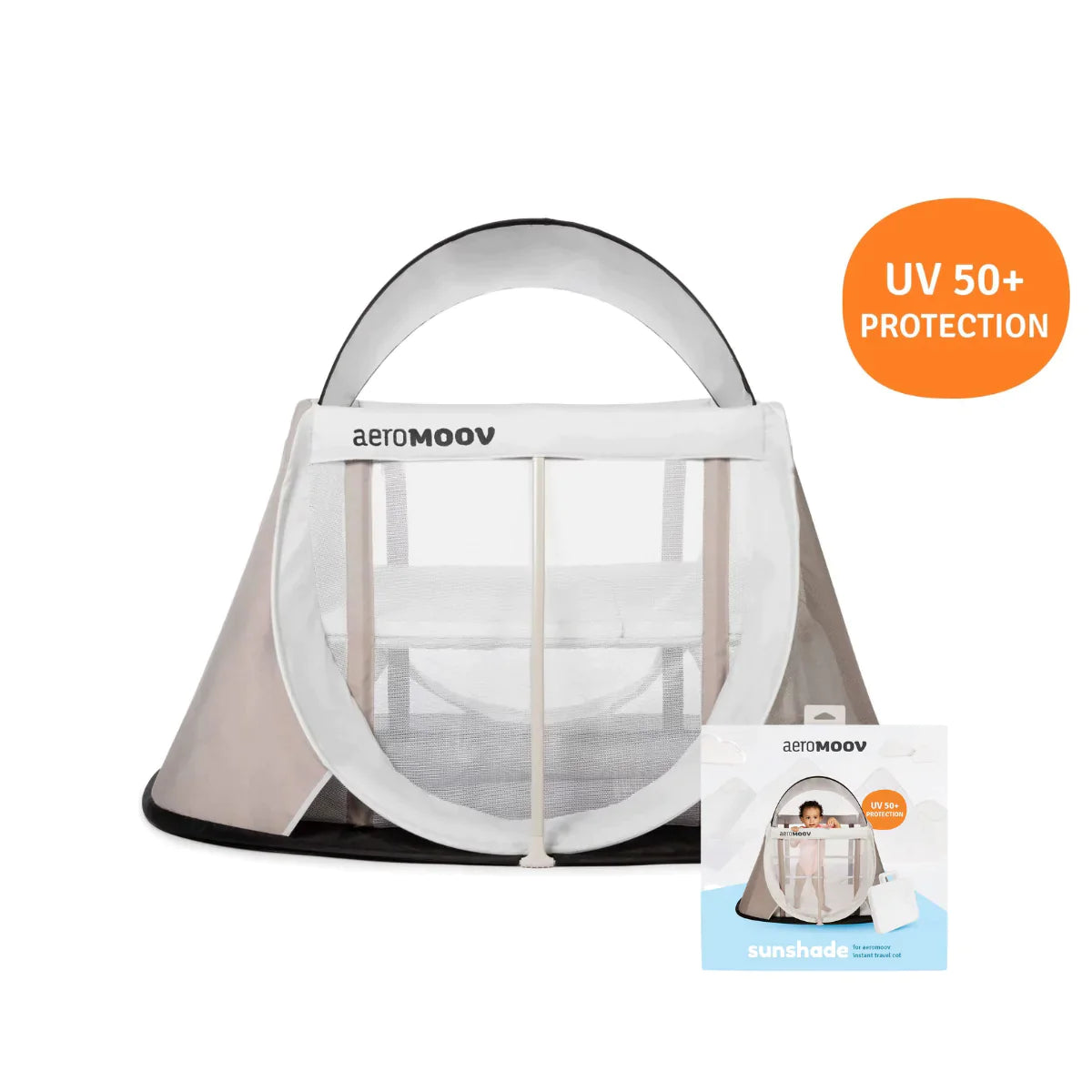 Aeromoov Travel Cot Bundle Sand ( Mosquito Net +Fitted Sheet + Sun Shade) - Tiny Tots Baby Store 