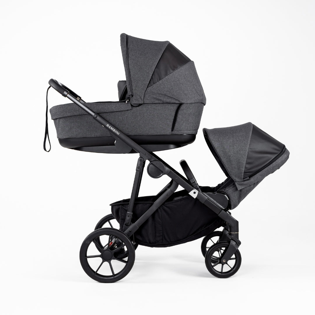 Gray double stroller from Bambini LISBON Bundle HENRI Black with toddler seats