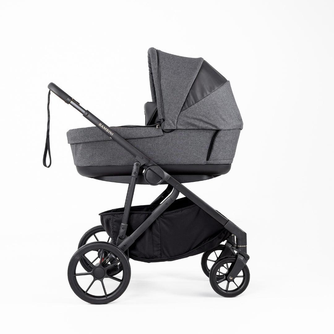 Gray Bambini LISBON baby stroller with storage basket in Bundle HENRI Black color