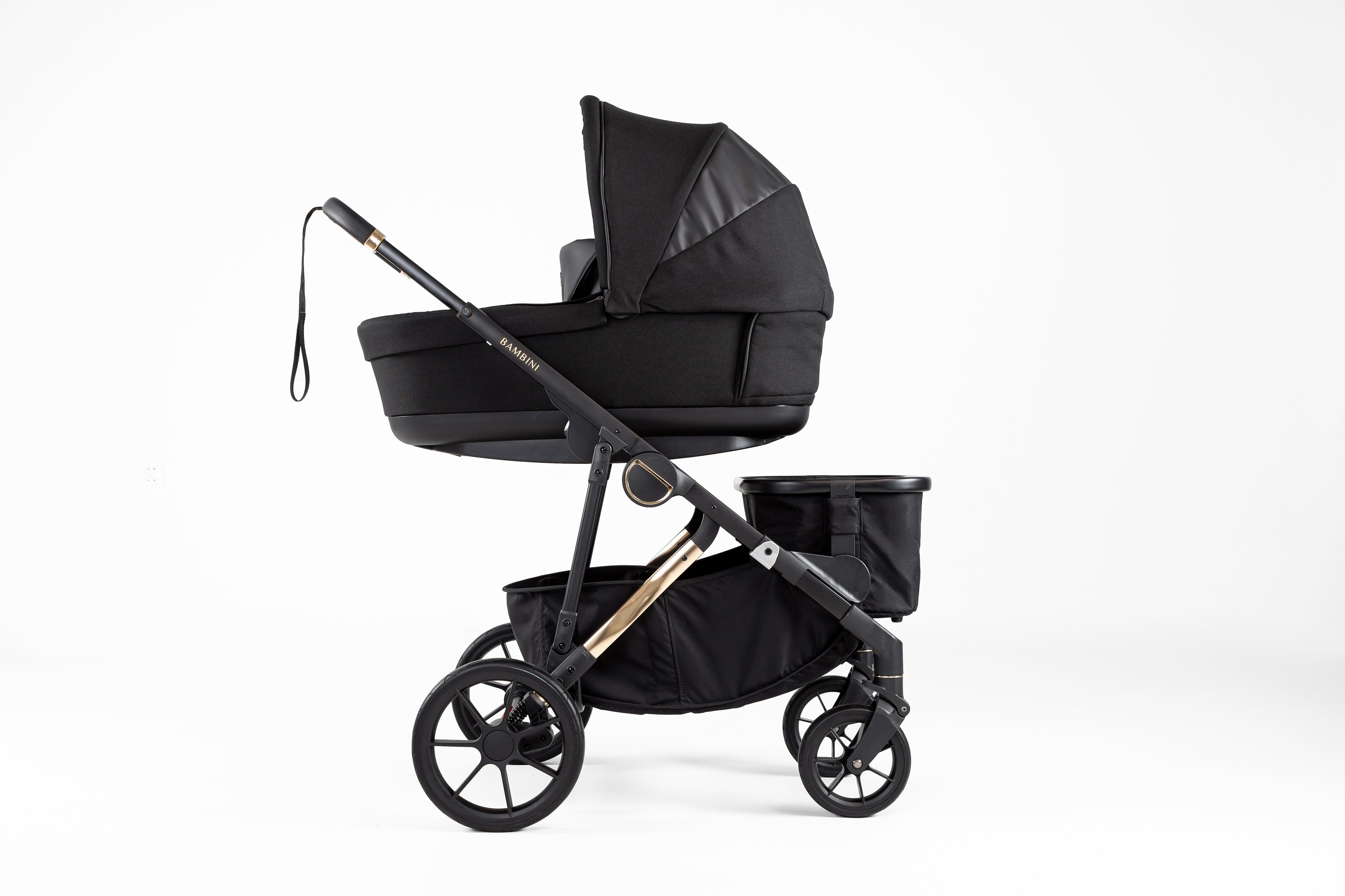 Black baby stroller Bambini Lisbon Noah Gold toddler seat for easy strolling