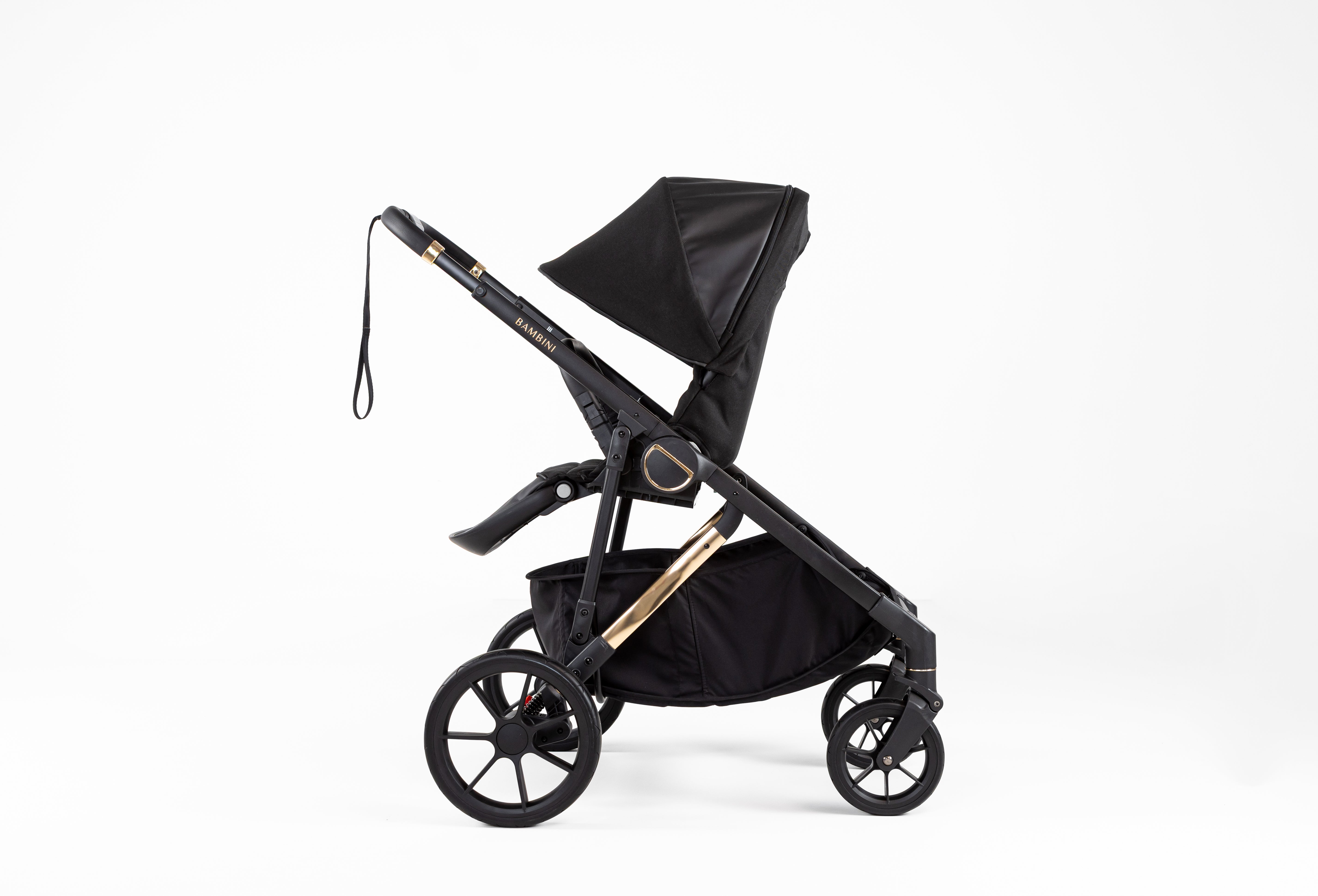 Black stroller with storage basket for bambini lisbon noah gold toddler seat