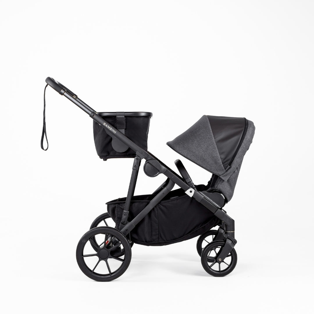 Black baby stroller Bambini LISBON Pram Bassinet Toddler Seat HENRI Black Matte Black