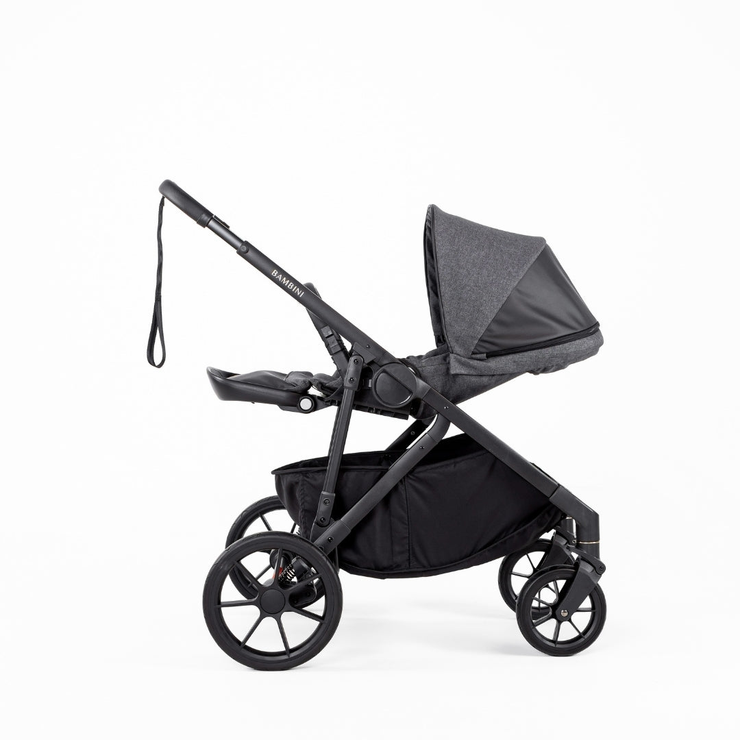 Black stroller with gray canopy from Bambini Lisbon Single Pram HENRI Black/Charcoal