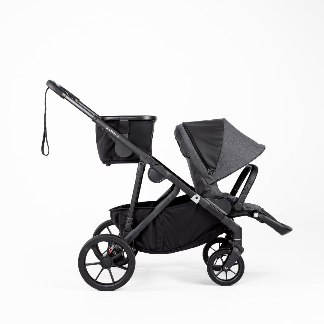 Black double stroller from Bambini Lisbon with toddler seat for Bambini LISBON Single Pram HENRI Black/Charcoal