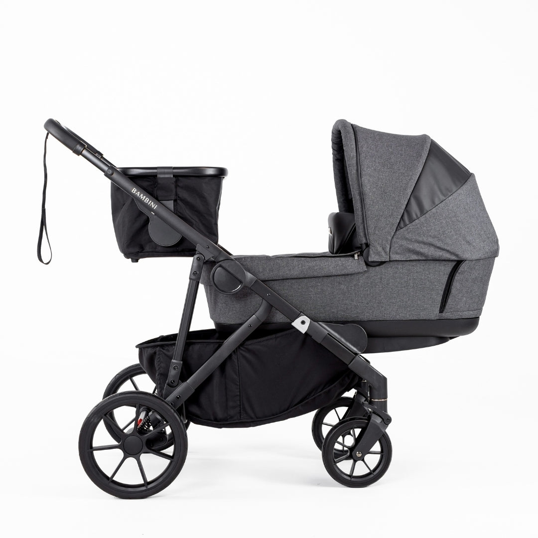 Gray and black Bambini Lisbon single pram Henri with toddler seat for easy strolling