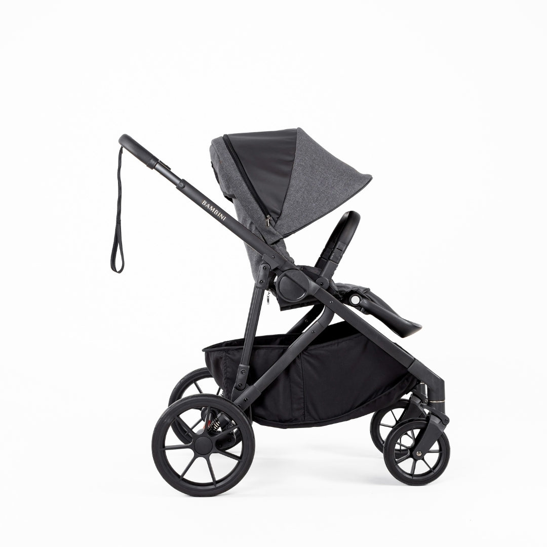 Gray and black Bambini LISBON single pram HENRI with toddler seat for easy strolling