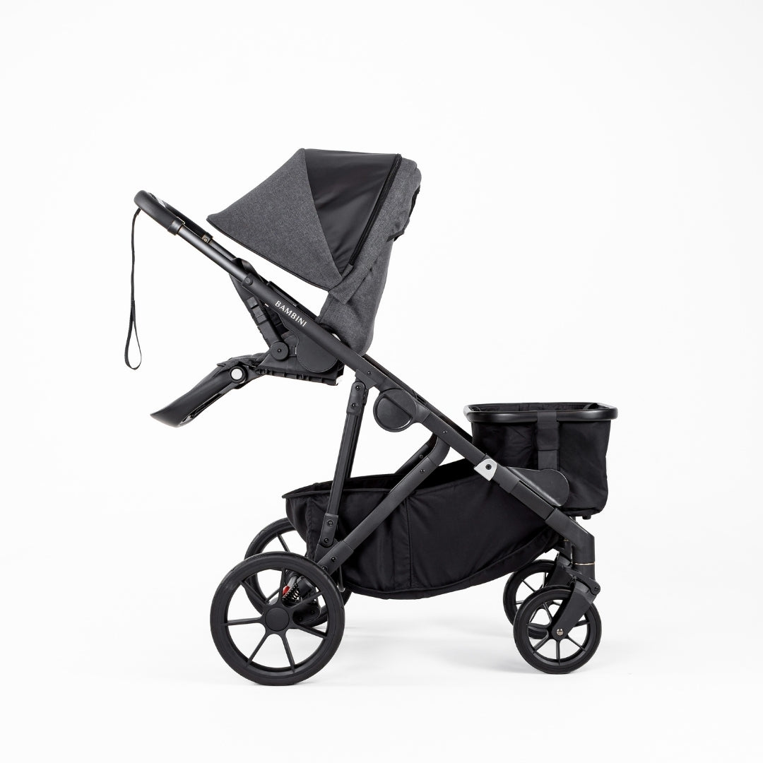 Black bambino LISBON single pram HENRI toddler seat for easy city strolling