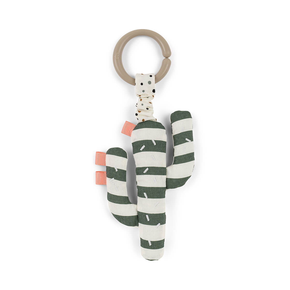 Striped cactus baby teething ring toy on Done by Deer Activity Play Mat Sand