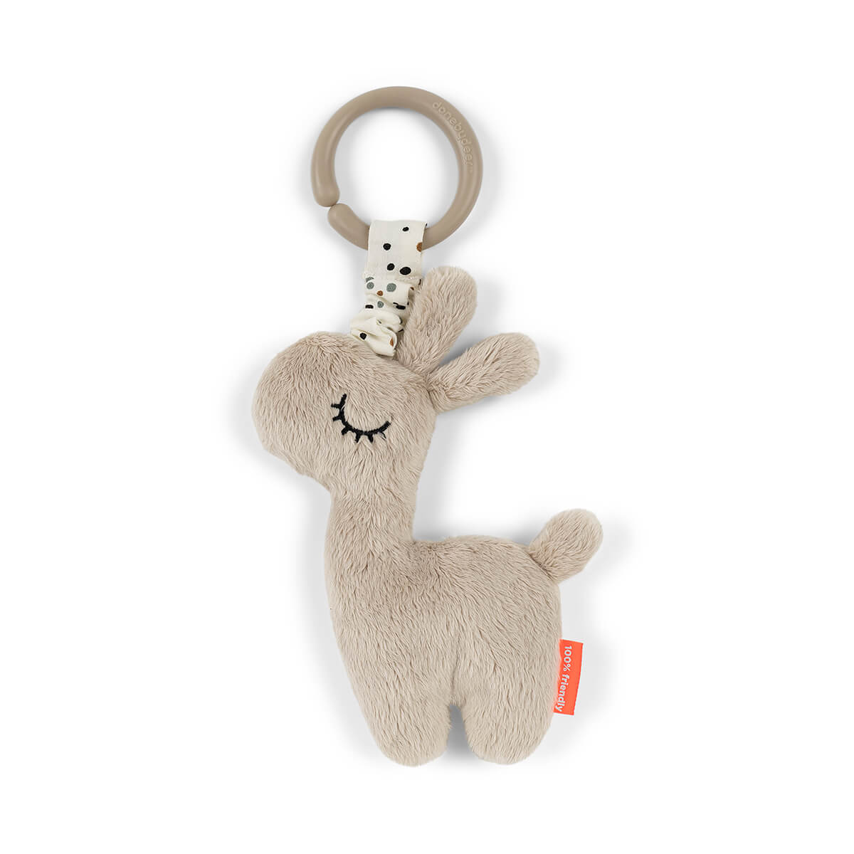 Plush llama baby toy with ring on Done by Deer Activity Play Mat Sand natural vibe