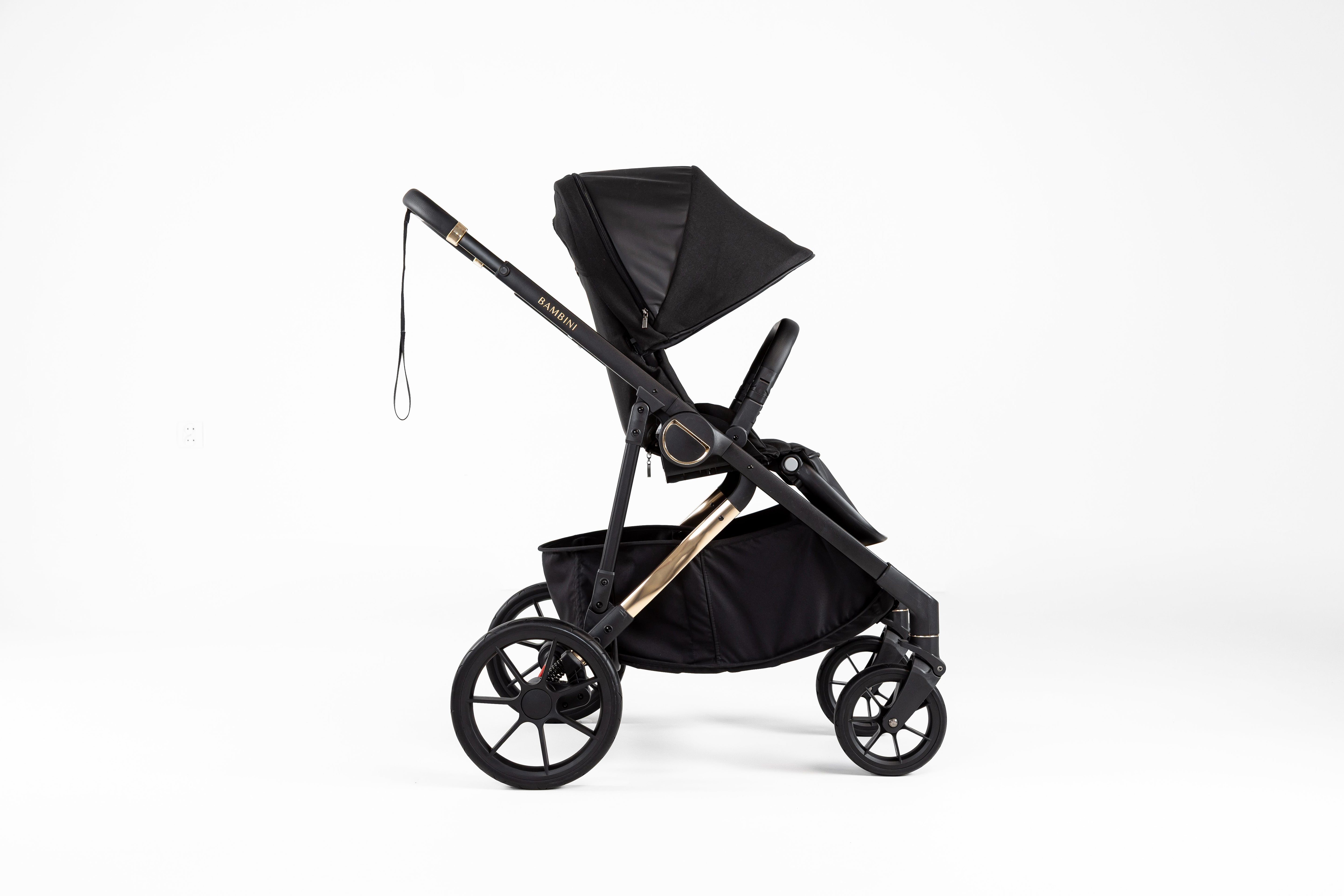 Black stroller with gold accents from Bambini LISBON Pram Noah Gold baby strollers