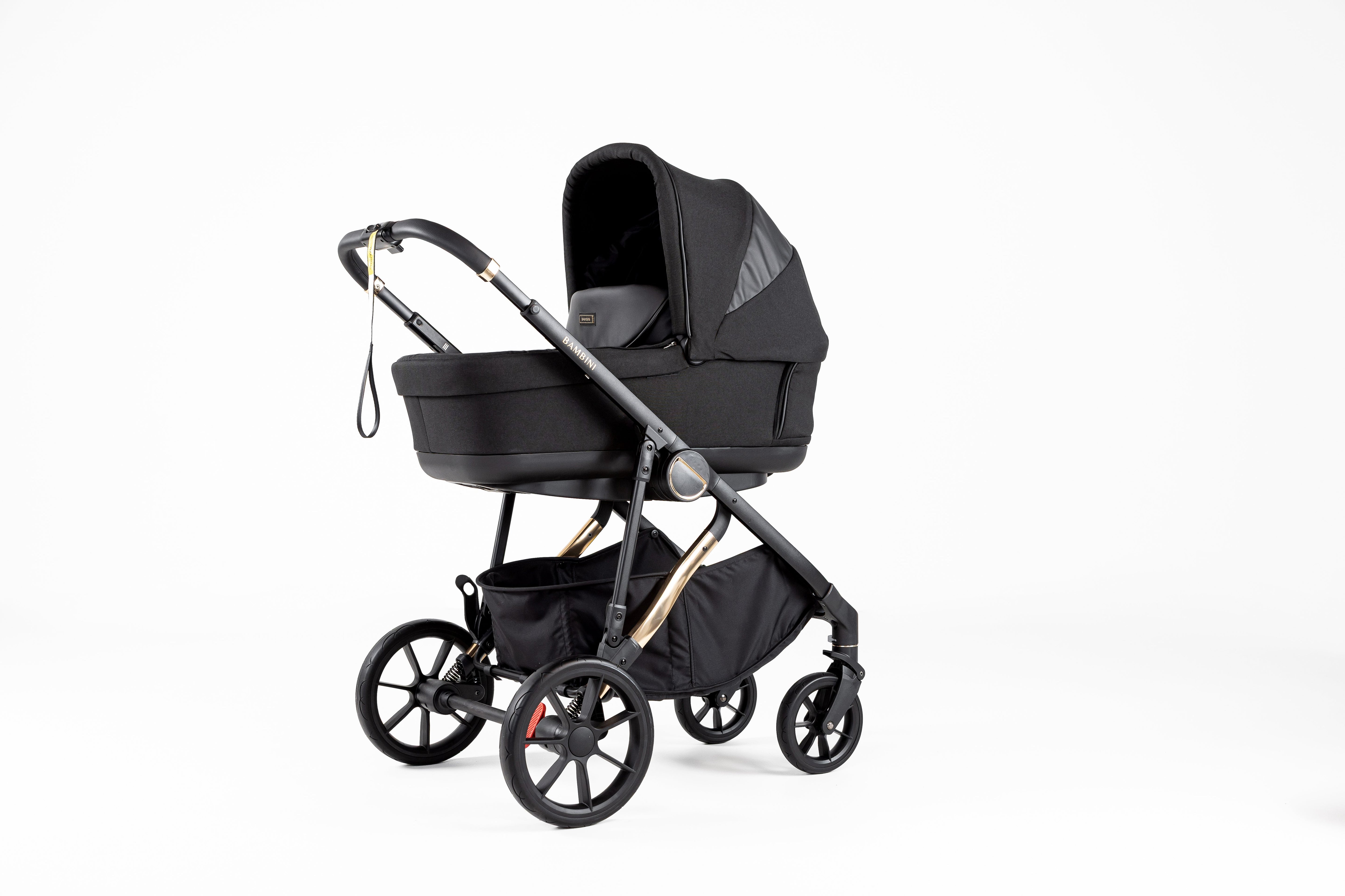 Black baby stroller from Bambini LISBON Pram NOAH Gold/Black, perfect for your baby bag needs