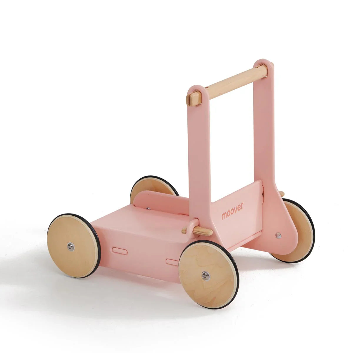 Pink wooden baby walker from Moover Toys Classic for luxury wooden mobility and Toshi Baby
