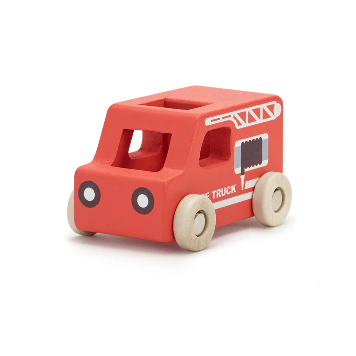 Red wooden toy fire truck from Moover Toys Essentials for Toshi Baby Romper lovers