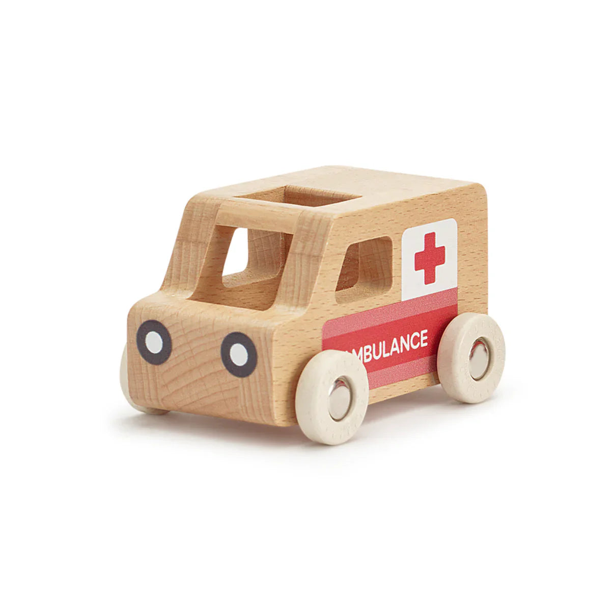 Wooden toy ambulance from Moover Toys Essentials, perfect for mini Maestro’s musical play