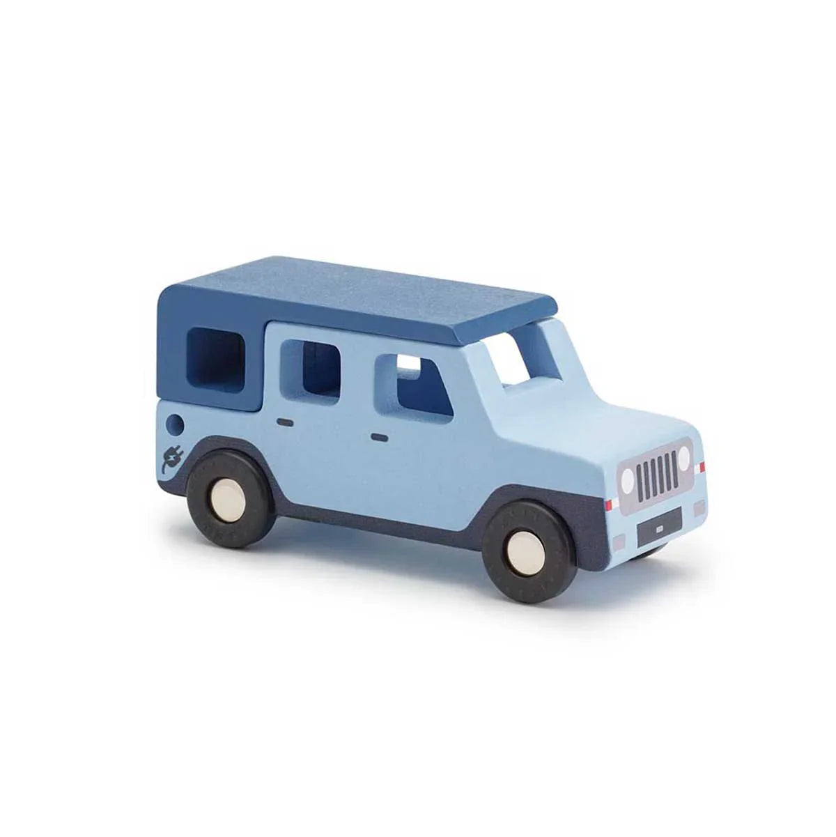 Blue wooden toy car from Moover Toys Essentials perfect for Toshi Baby Romper and baby strollers