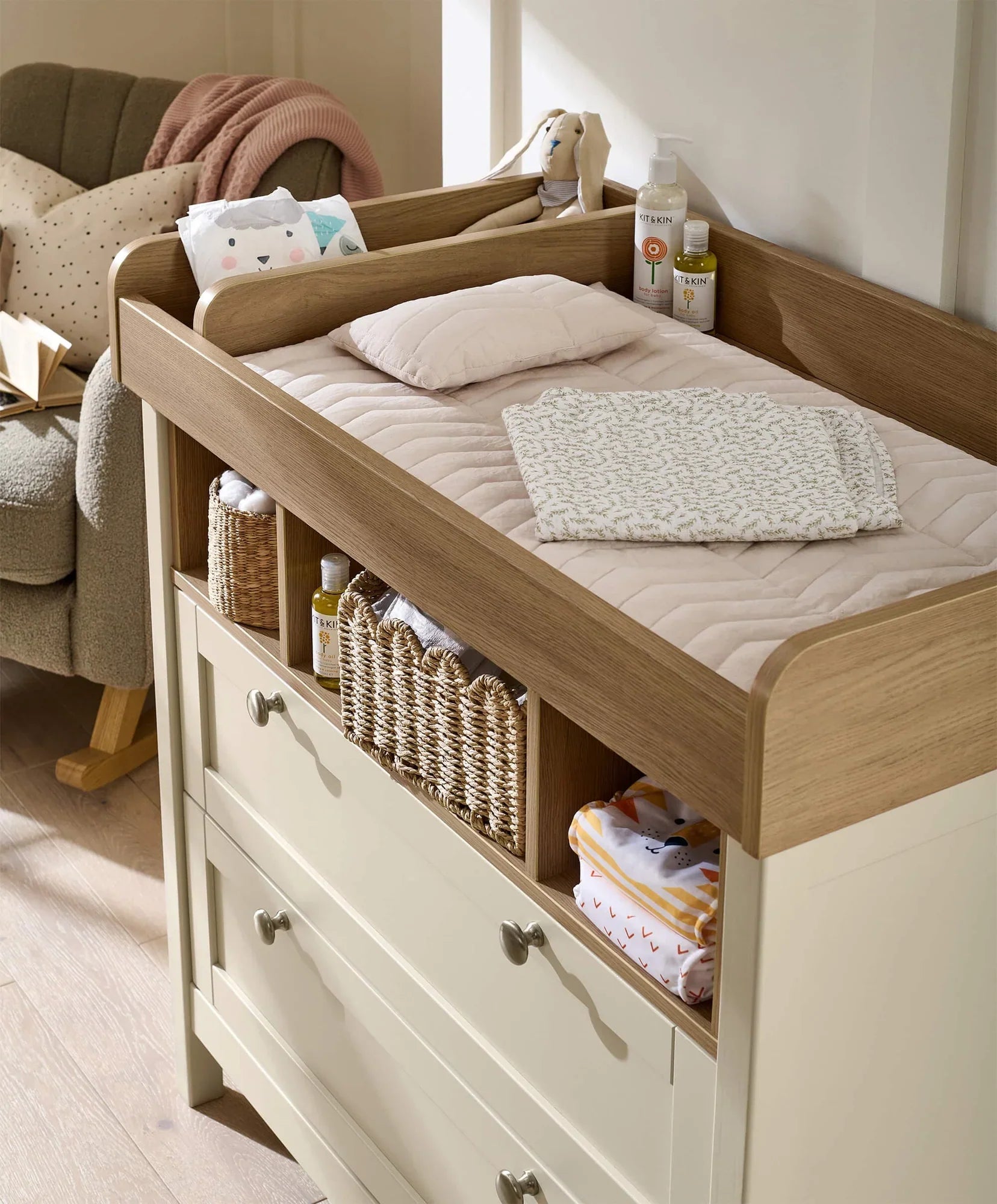 Baby changing table with storage from Mamas & Papas Harwell Dresser Changer in Cashmere, perfect for harwell nursery furniture
