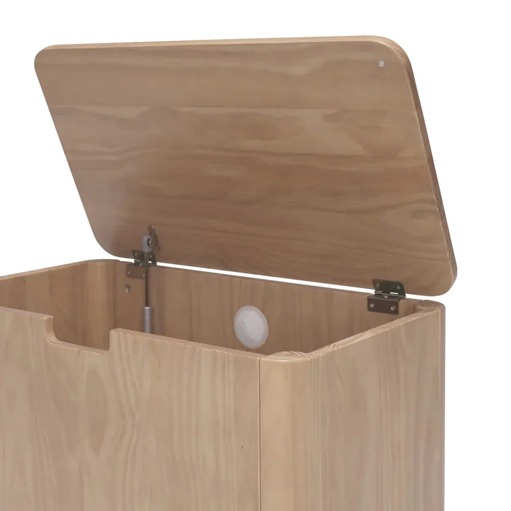 Wooden Willow Toy Box with open lid from Tasman Eco, perfect for toy storage and baby essentials