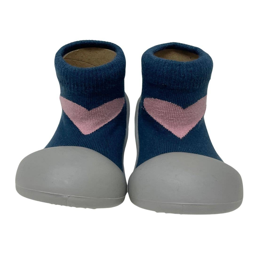 Blue navy pink heart toshi baby rubber soled socks with pink hearts highlight style and comfort