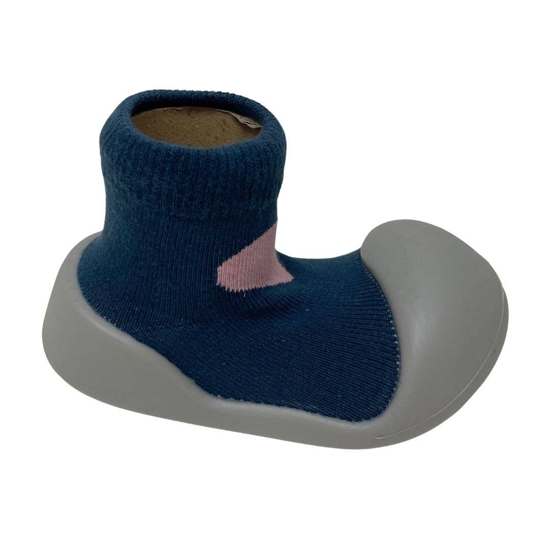 Blue sock-shoe with gray sole from Toshi Baby Navy Pink Heart collection for baby strollers