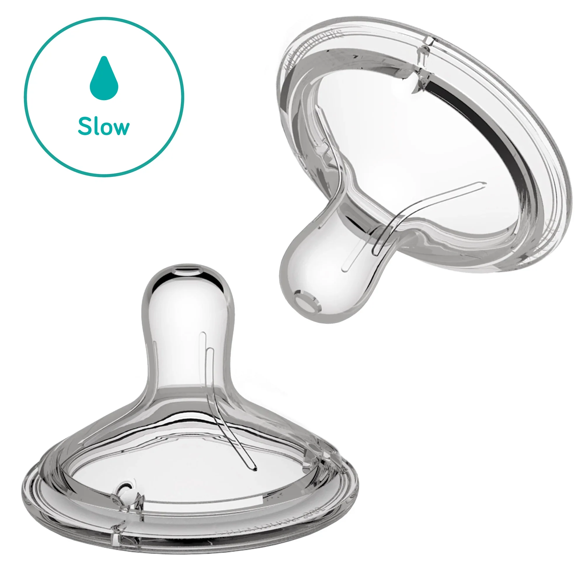 Clear baby bottle nipples from Nanobebe SLOW FLOW 0m+ with advanced venting silicone teat