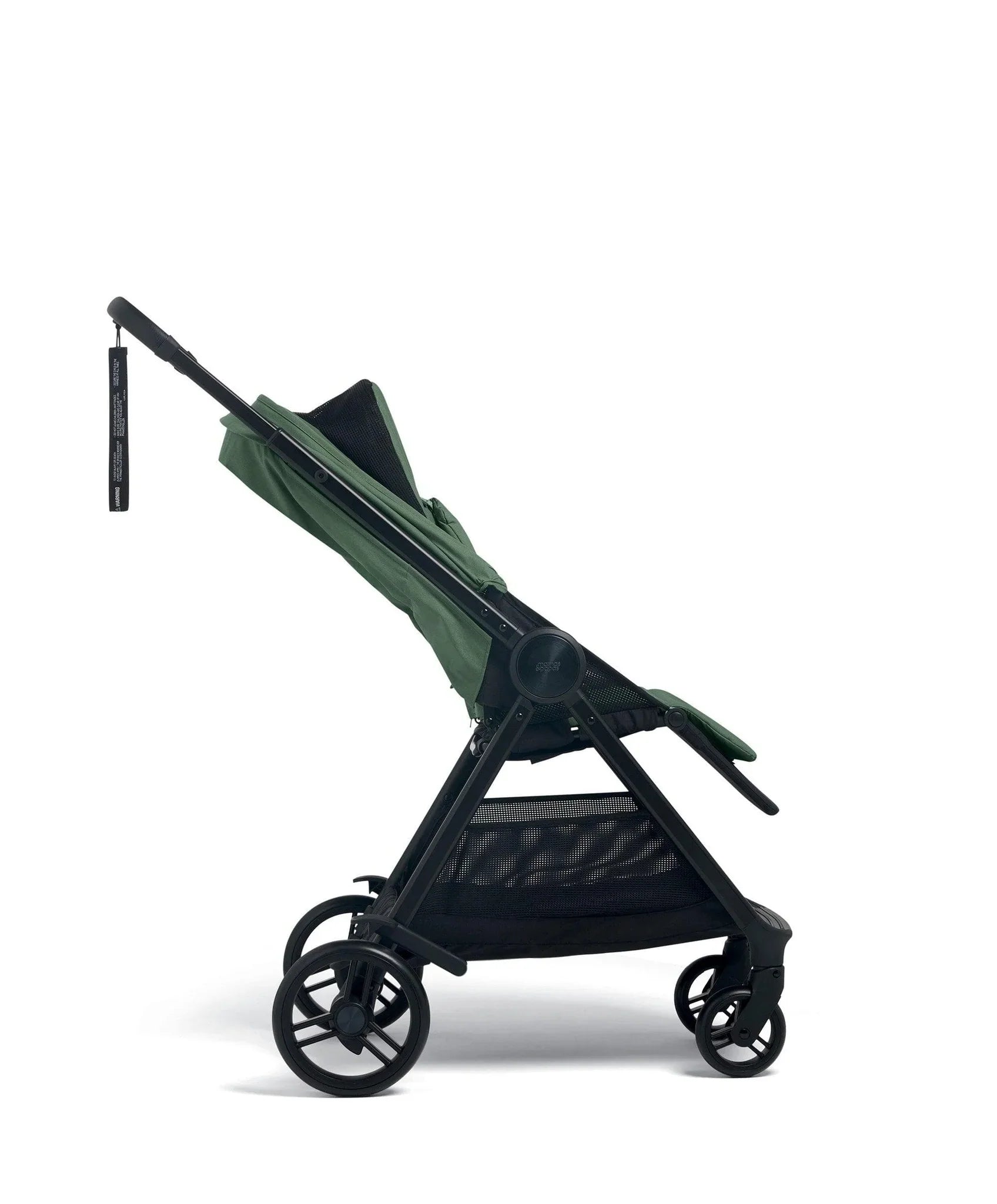 Green and black Mamas and Papas Libro Stroller with lay-flat seat recline style