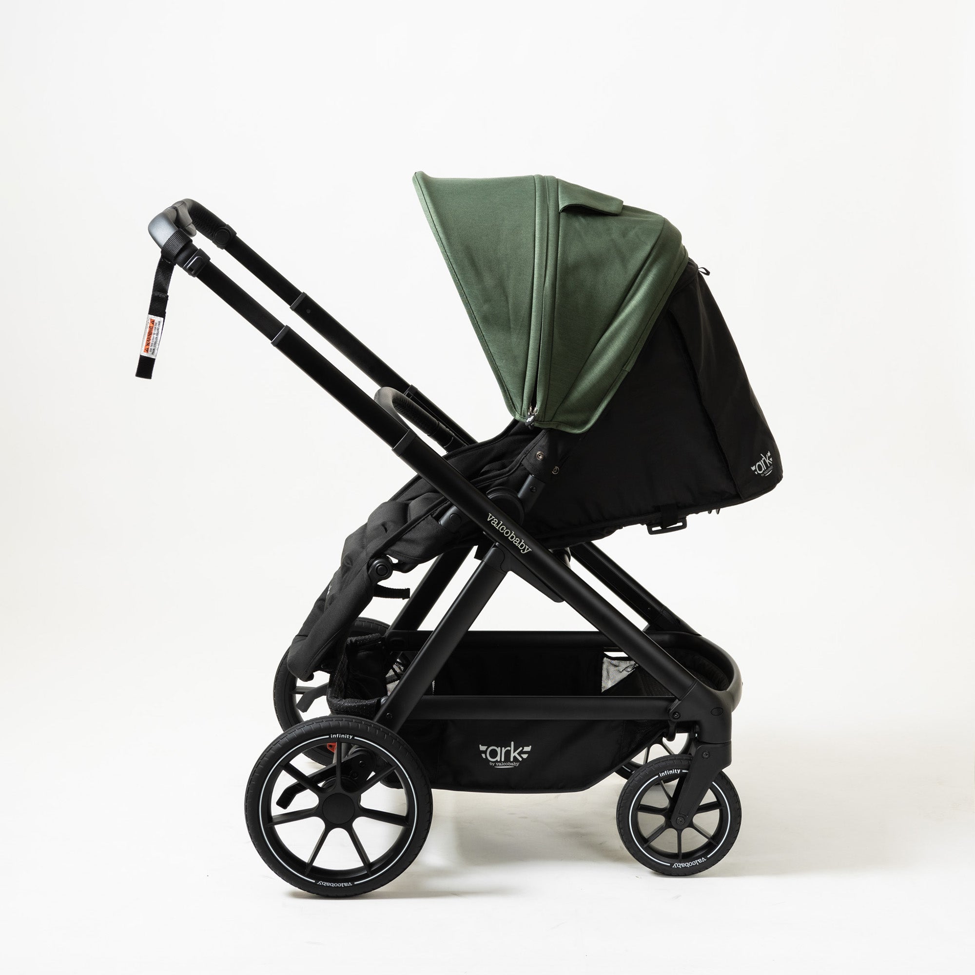 Black and green baby stroller from Valcobaby ARK Joey Seat Bundle perfect for Toshi Baby