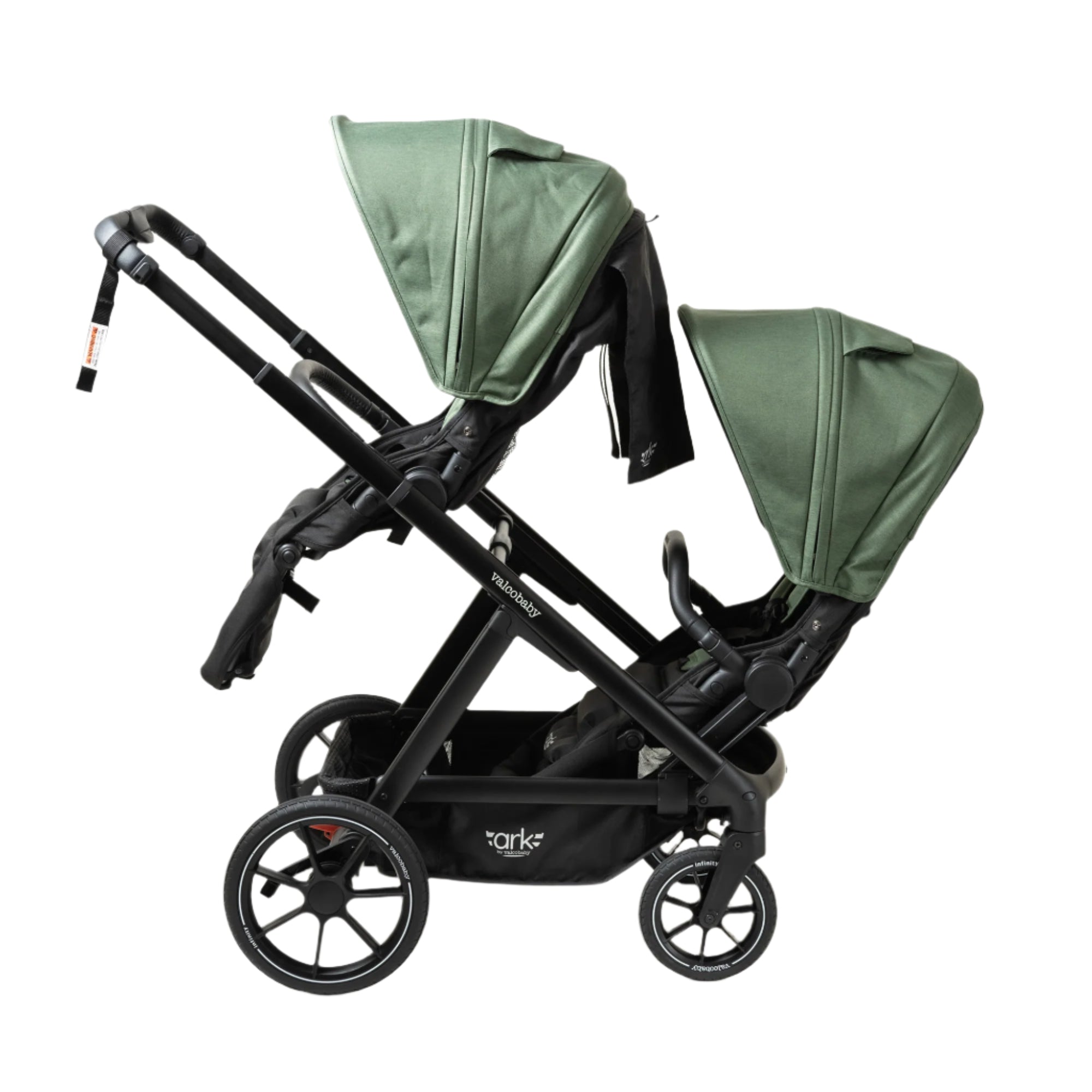Green double stroller from Valcobaby ARK Joey Seat Bundle for Toshi Baby outings