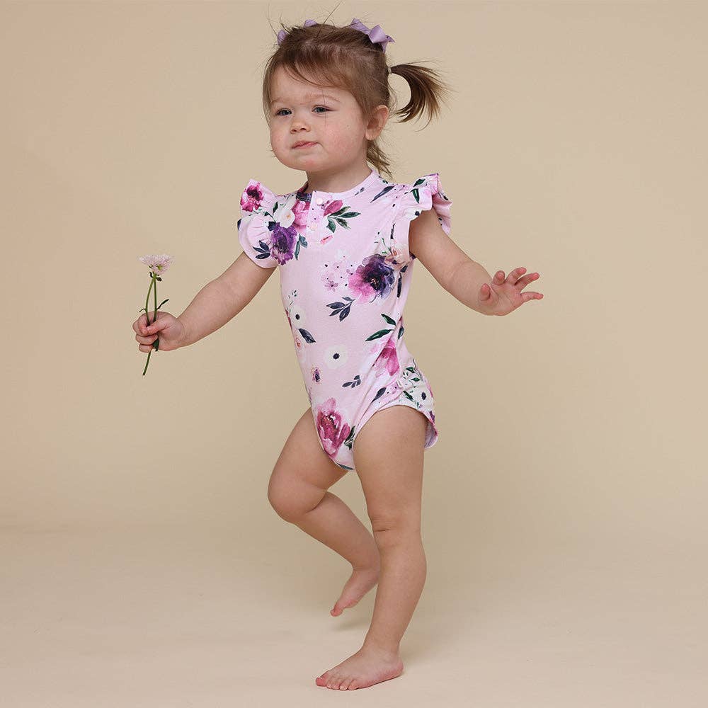 Snuggle Hunny - Floral Kiss Short Sleeve Organic Bodysuit with Frill - Newborn (0000) 