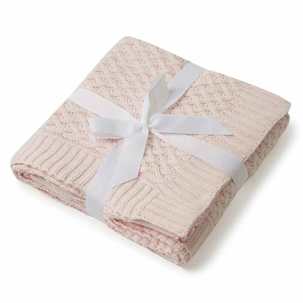 Snuggle Hunny - Blush Pink Diamond Knit Organic Baby Blanket