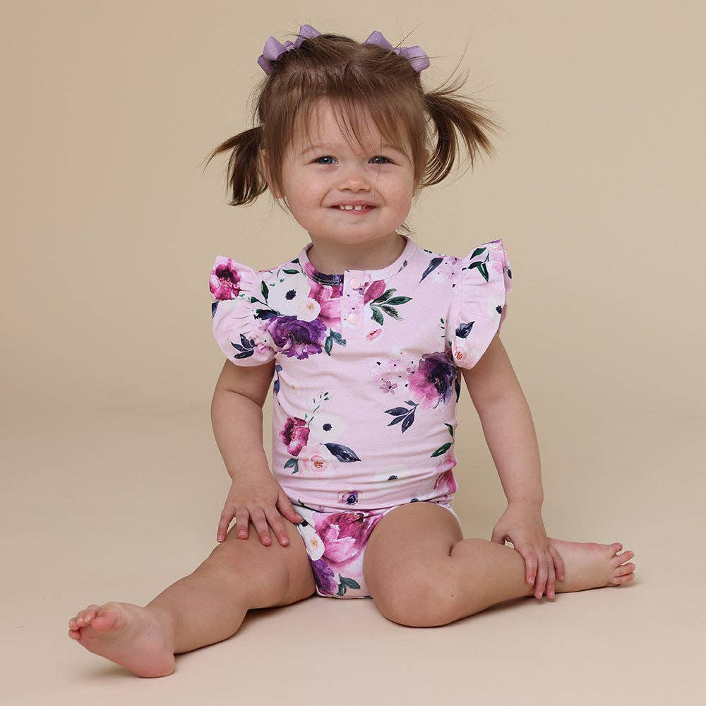 Snuggle Hunny - Floral Kiss Short Sleeve Organic Bodysuit with Frill - Newborn (0000) 