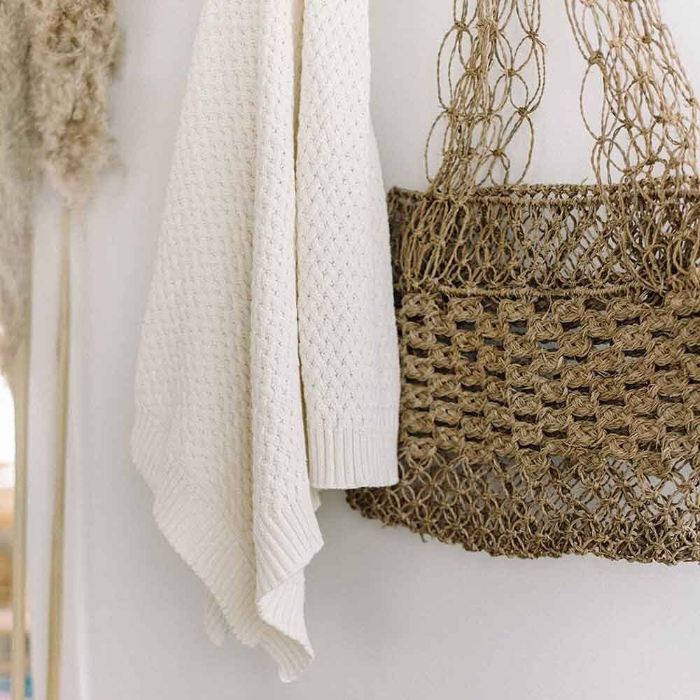 Snuggle Hunny - Cream Diamond Knit Organic Baby Blanket