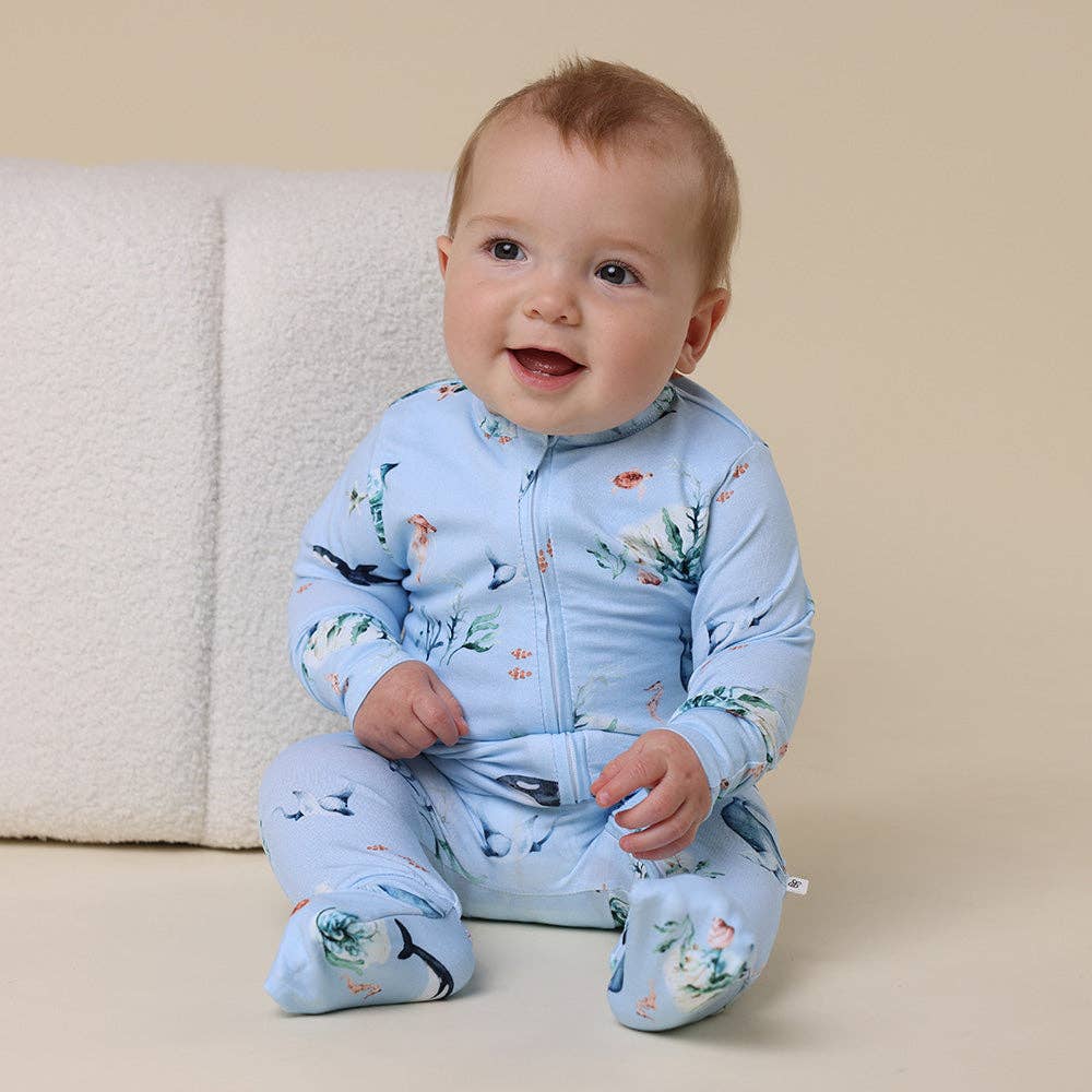 Snuggle Hunny - Blue Ocean Organic Snugglesuit Convertible Romper - Newborn (0000) 