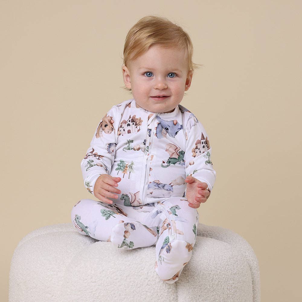 Snuggle Hunny - Dragon Organic Snuggle Sleepsuit Zip Footie - 0-3 Months (000) 