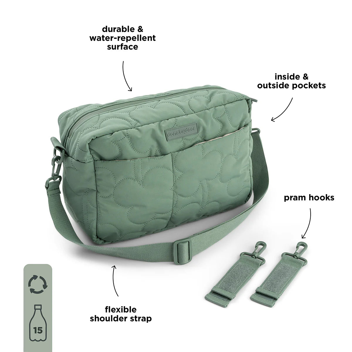 Done by Deer Quilted Stroller Bag Green 